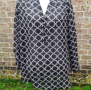 Tacera black and white roll sleeve sheer blouse